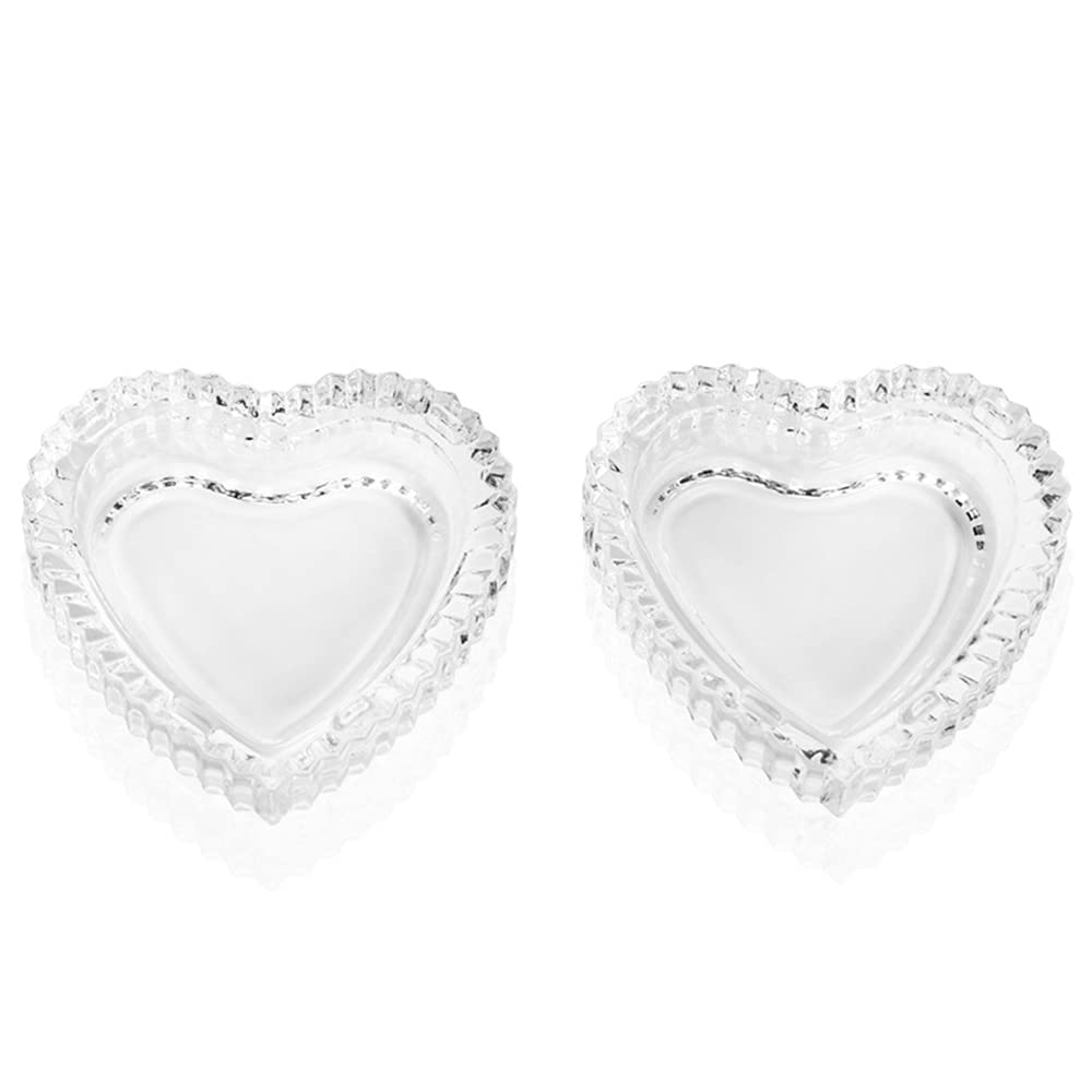 Heart-Shaped Crystal Glass Jewelry Box with Embossed Design and Lid