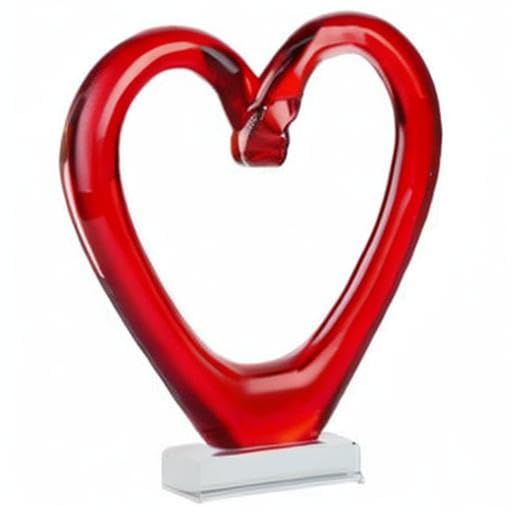 Tall Hand Blown Art Glass Heart Sculpture, Glass Heart Figurine 7.49''