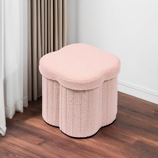 Flower-Shaped Storage Ottoman – Boucle Footstool & Seat for Living Room & Dorm