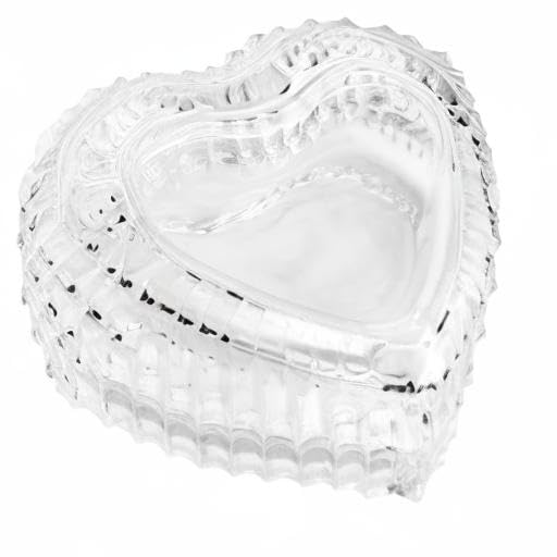 Heart-Shaped Crystal Glass Jewelry Box with Embossed Design and Lid