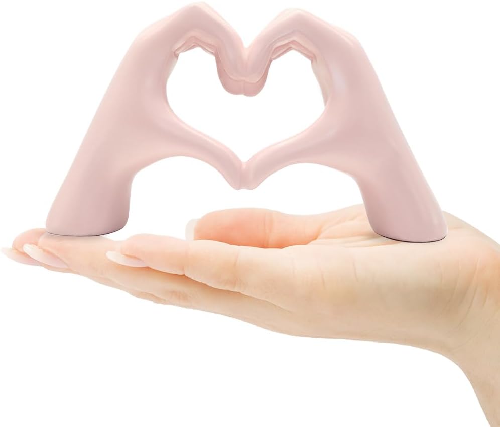 Pink Heart Hand Sculpture – Cute Finger Heart Statue for Girl’s Bedroom Decor & Gift