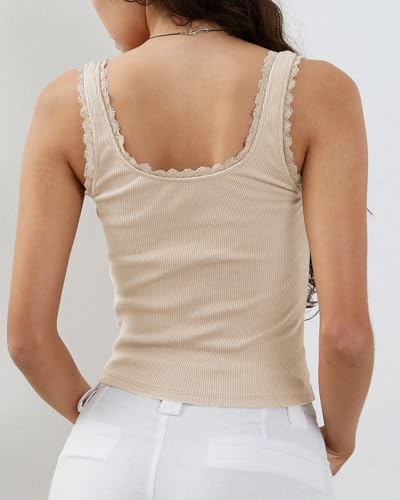 Women's Tank Tops Cute Slim Fitted Ribbed Knit Bow Lace Camisole