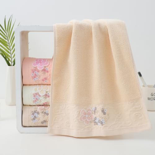 Embroidered Floral Pattern 100% Cotton Absorbent Soft Decorative Towel for Bathroom