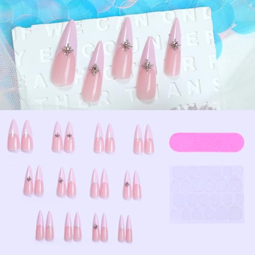 Press on Nails Ballerina Rhinestones Fake Nails Extra Long Stiletto Acrylic Nails Glossy Artificial Glue on Nails for Women