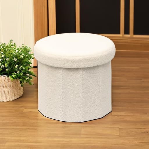 Flower-Shaped Storage Ottoman – Boucle Footstool & Seat for Living Room & Dorm