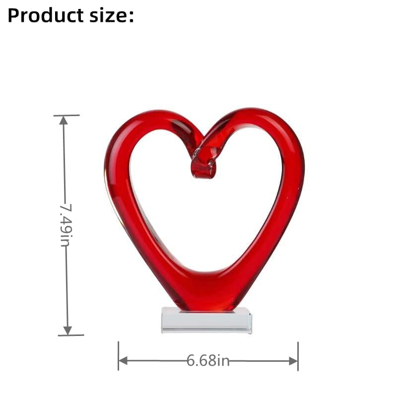 Tall Hand Blown Art Glass Heart Sculpture, Glass Heart Figurine 7.49''