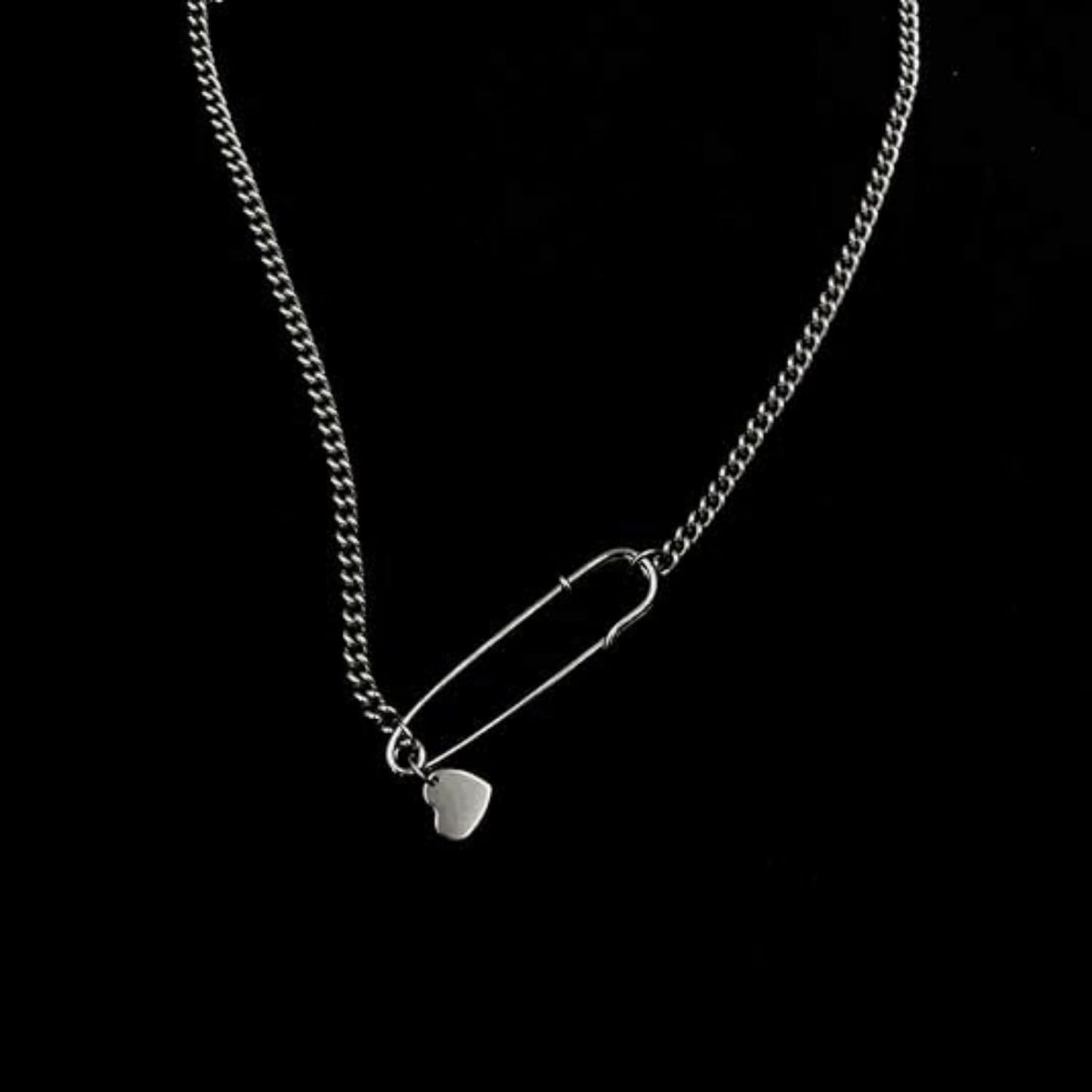 Safety Pin Necklace Heart Pendant