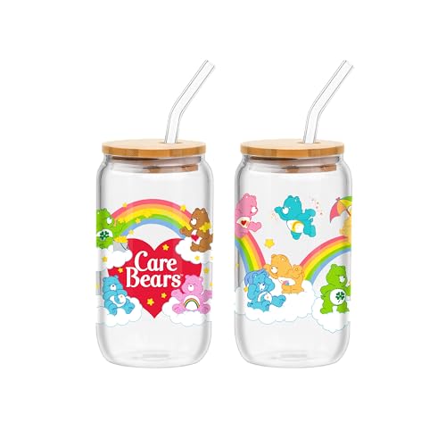 Sanrio Glass Jar Tumbler with Bamboo Lid and Glass Straw, 16 Ounces