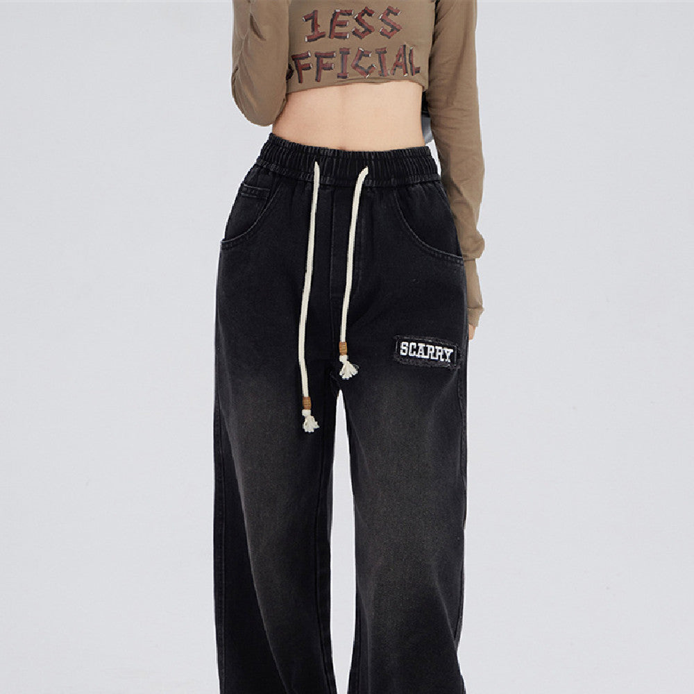 Letter Embroidery Black Jeans For Women