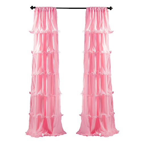 Lush Sheer Ruffled Textured Pink Window Panel for Living, Dining Room