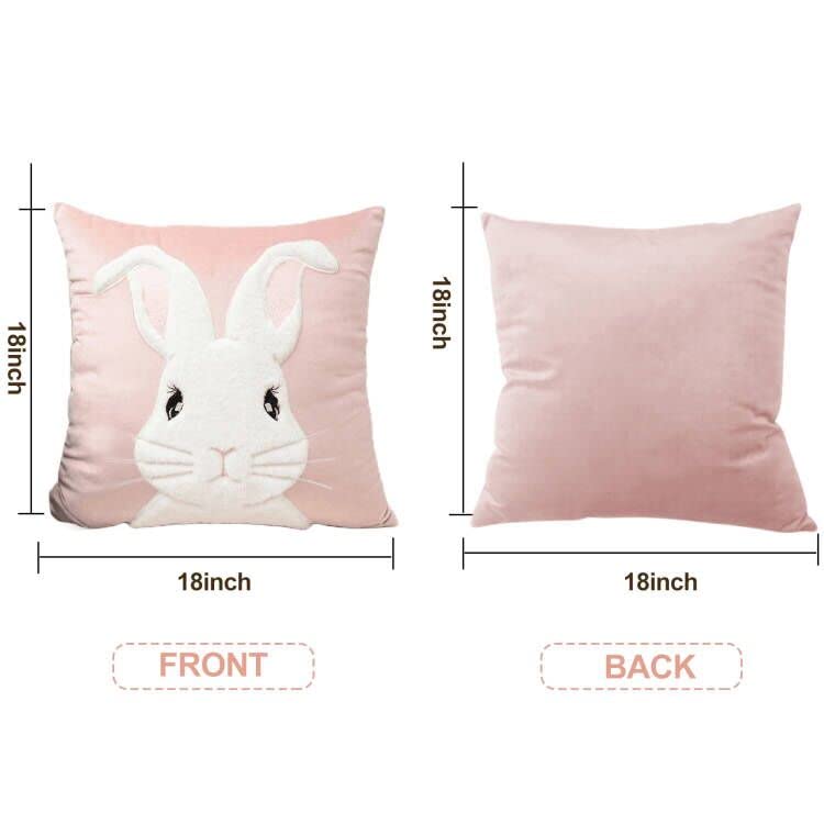 Embroidered 3D Bunny Rabbit Throw Pillowcase Velvet Spring Easter Pillow Covers