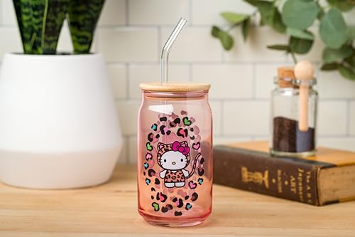 Sanrio Glass Jar Tumbler with Bamboo Lid and Glass Straw, 16 Ounces