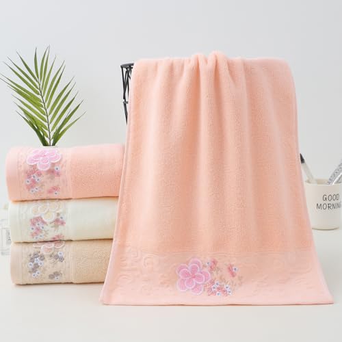 Embroidered Floral Pattern 100% Cotton Absorbent Soft Decorative Towel for Bathroom