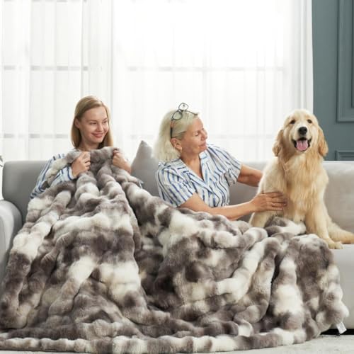 Faux Fur Throw Blanket -Fuzzy Soft Plush Thick Bubble Blanket