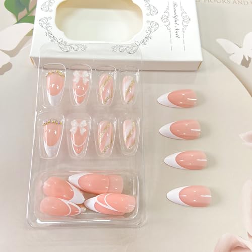 Press on Nails Ballerina Rhinestones Fake Nails Extra Long Stiletto Acrylic Nails Glossy Artificial Glue on Nails for Women