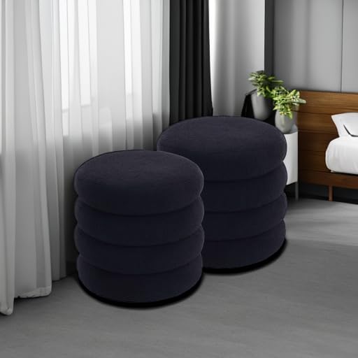 Flouki Storage Ottoman Round, Ottoman with Storage, Sherpa Ottoman Storage, (18 Inches x 16 Inches) Set of 2