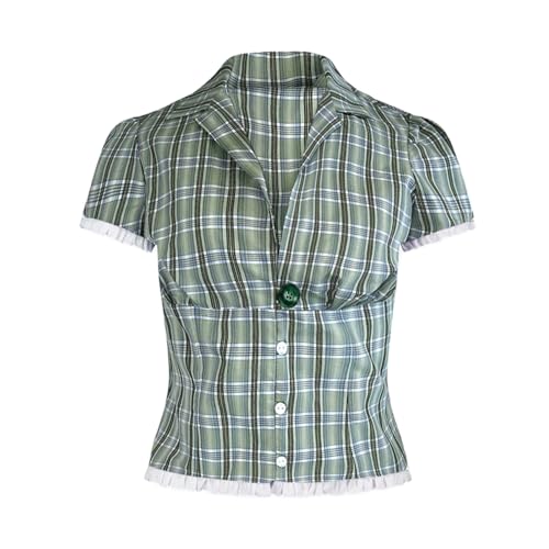 Women Y2k Coquette Button Down Shirt Cute Button Up Cap Sleeve V Neck Preppy Slim Fit Summer 90s Crop Top Blouse