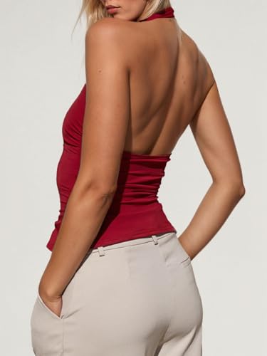 Sexy Deep V Neck Halter Tank Top - Slim Backless Sleeveless Crop Top