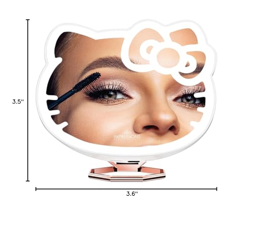 Vanity Hello Kitty 3X Magnifying Pocket Mirror with Stand, Adjustable Brightness Daylight LED Lighted Compact Makeup Mirror