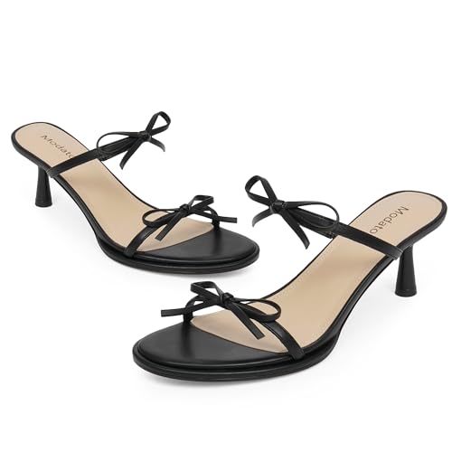 Two Strap Bow Tie Kitten Heel Sandals for Women Rounded Open Toe