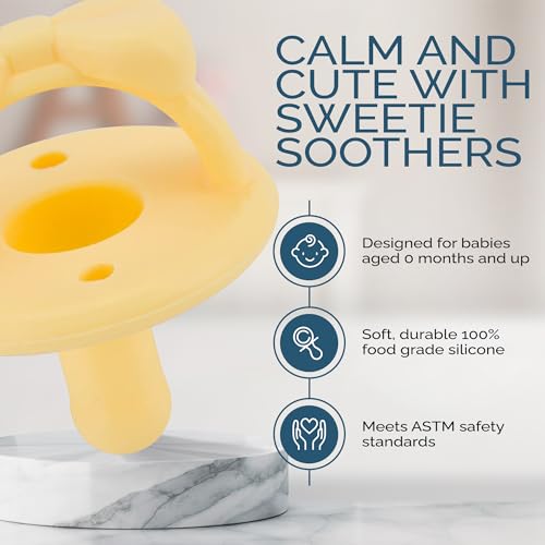 Silicone Pacifiers for Newborn - Sweetie Soother Pacifiers Feature Collapsible Handle & Two Air Holes for Added Safety