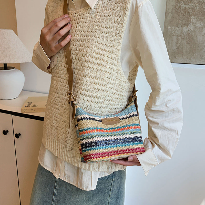 Fashion Color Contrast Woven Simple Shoulder Bag