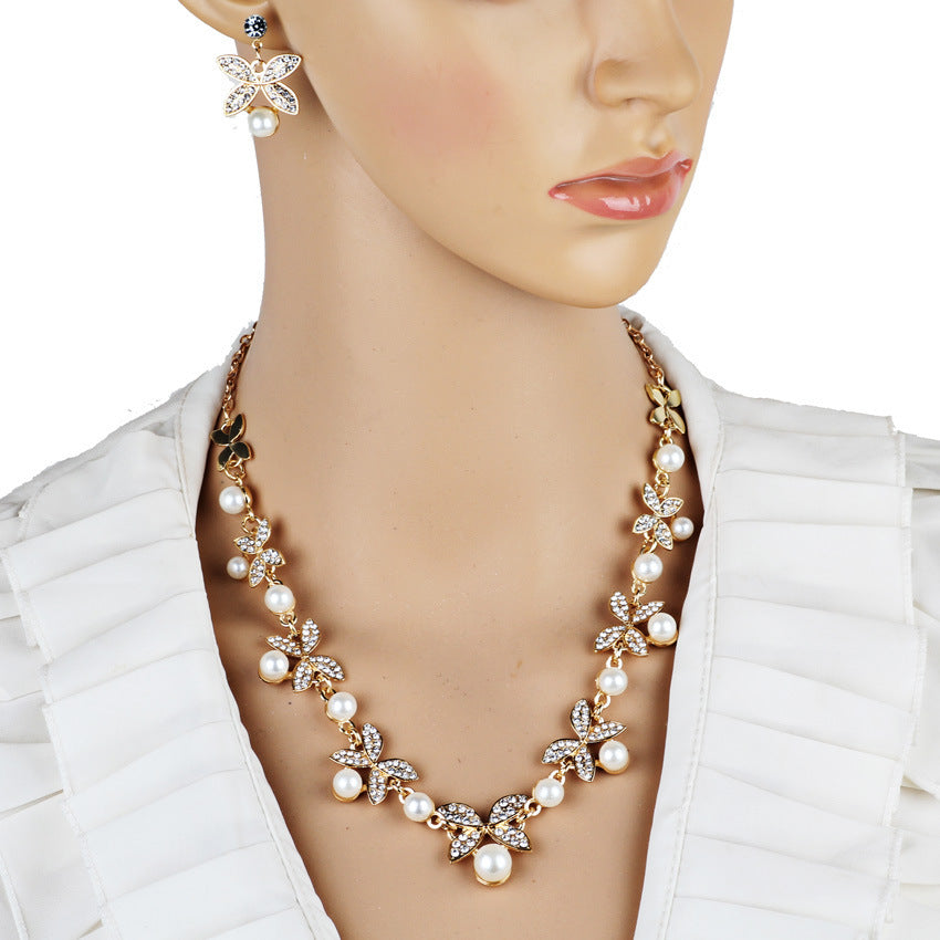 New Pearl Butterfly Necklace, Earrings