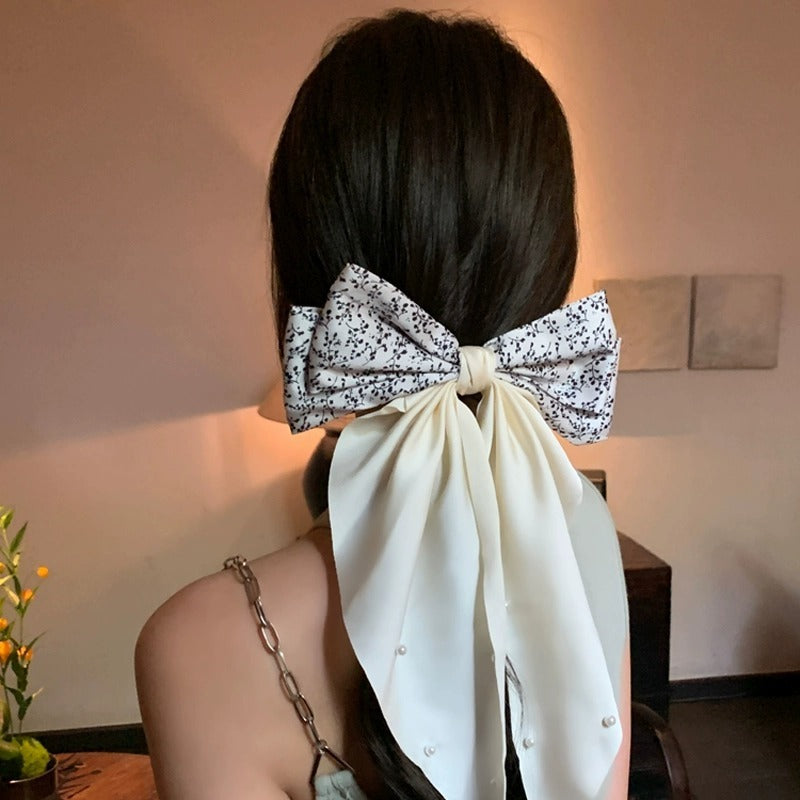 Floral Pearl Bow Headdress Big Hairpin Women