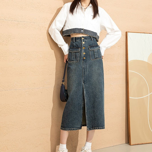 High Waist Work Clothes Denim Skirt For Women