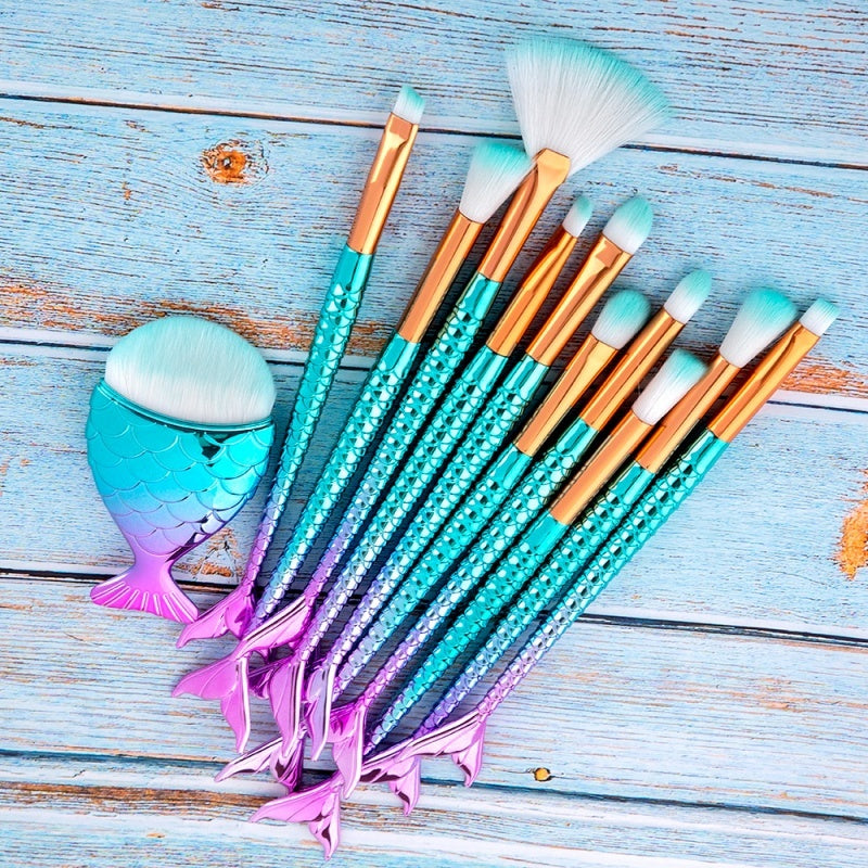 Makeup Brushes Kit Maquiagem Maquillaje New Mermaid Foundation Eyebrow Eyeliner Cosmetic Makeup Brushes 11pcs