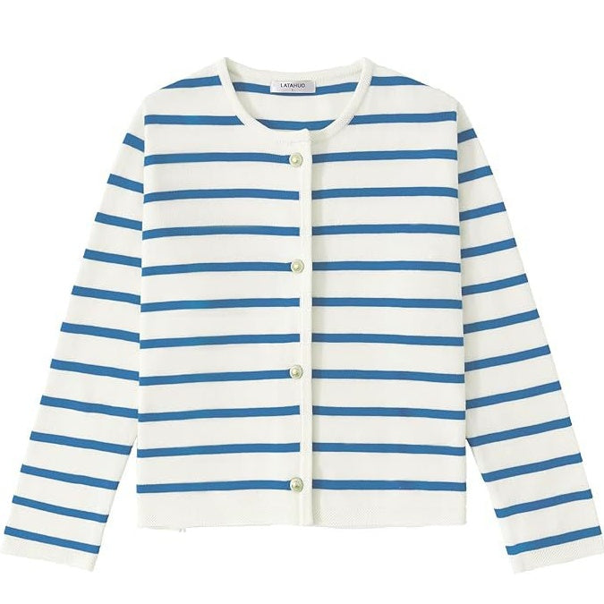 Women's Striped Cardigan Sweater Fashion Long Sleeve Button