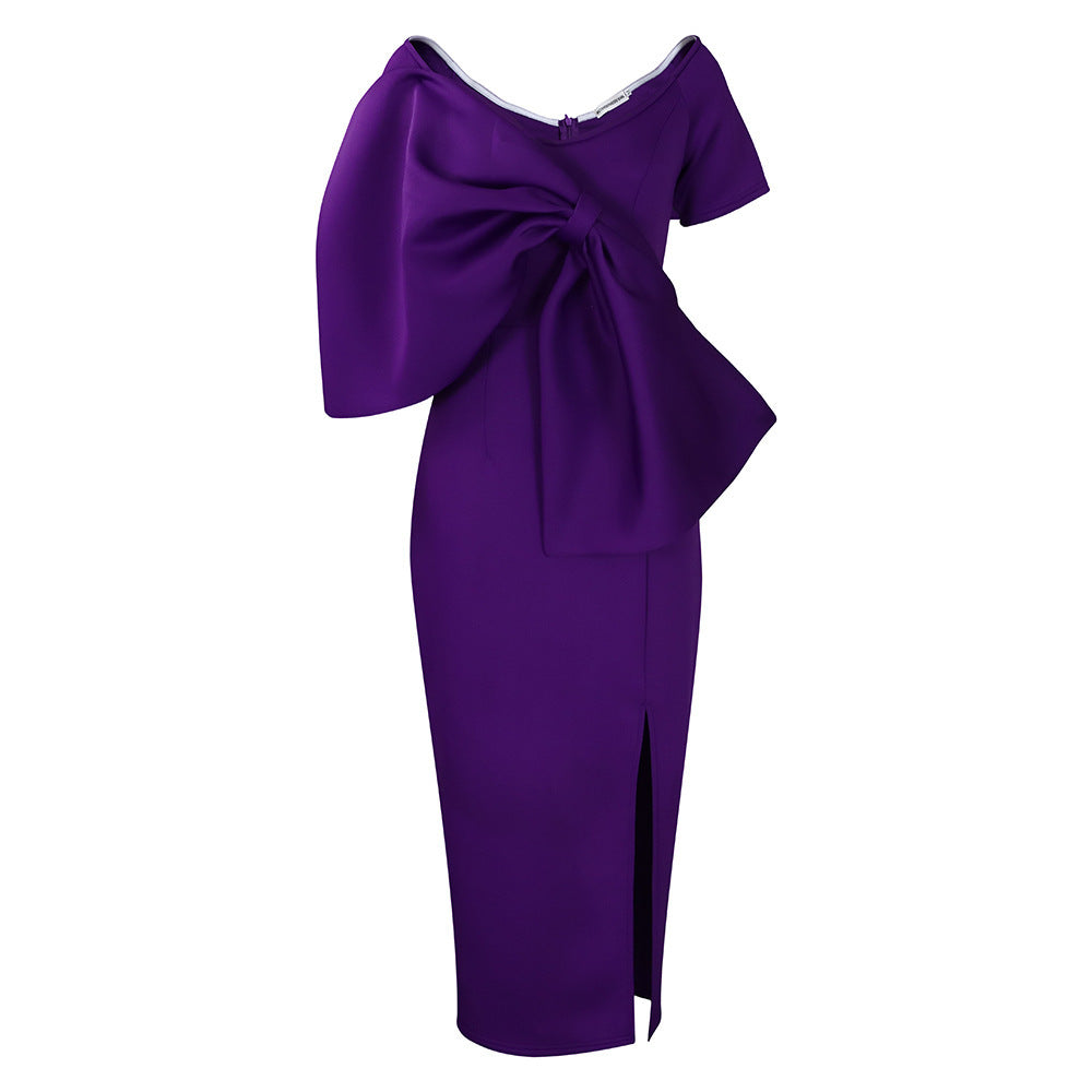 Sexy Big Bow Split Sheath Dress