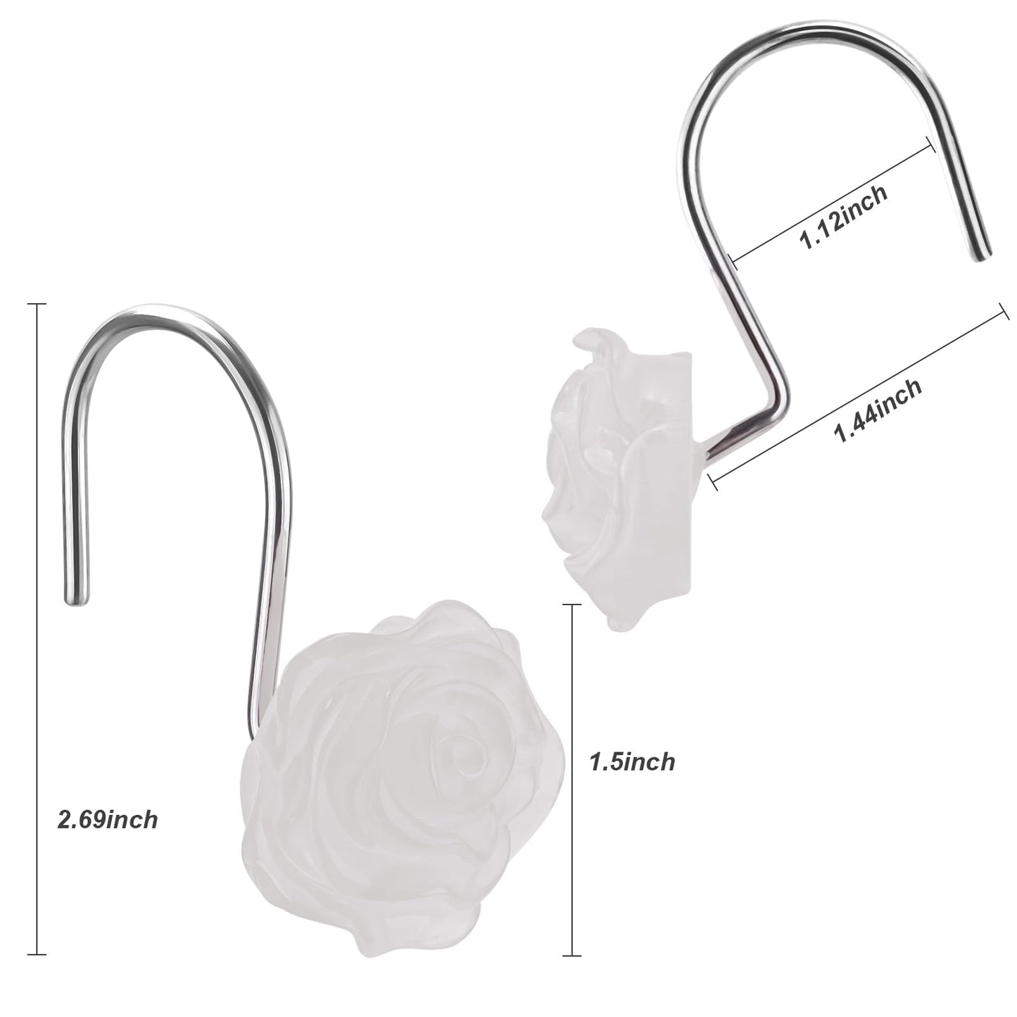 Pretty Floral Themed Cute Flower Shower Curtain Hooks - Glow in The Dark Elegant Bathroom Decor