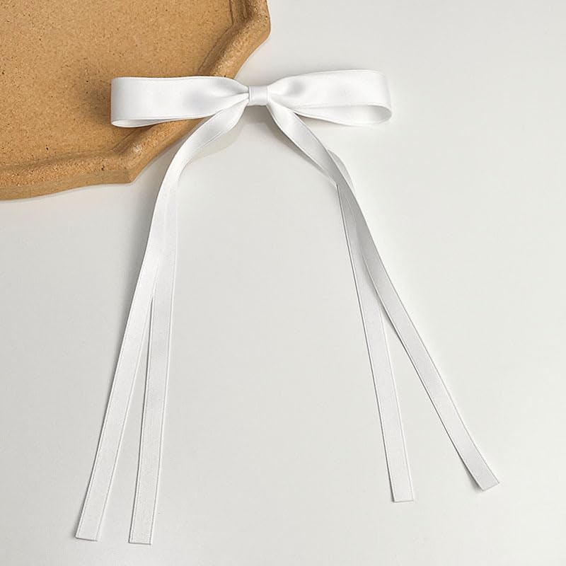 Satin 4-Piece Hair Ribbon Clips for Women and Girls – Pink and Beige Long Tail Bow Hair Accessories