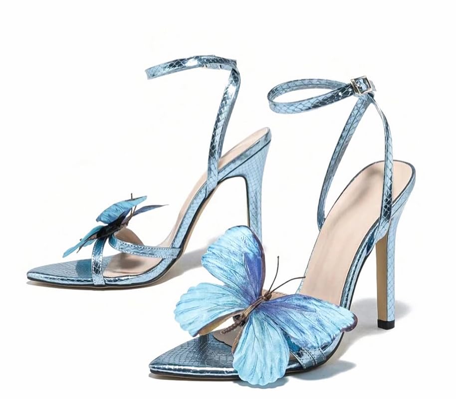 Butterfly Heels for Women Ankle Strap High Heels Pointed Toe