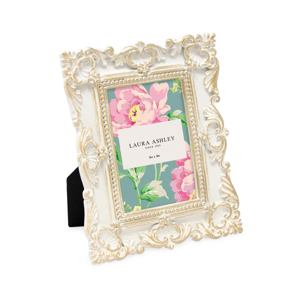 Laura Ashley 2x3 Ornate Resin Picture Frame – Handcrafted Floral Design with Easel for Tabletop and Wall Display