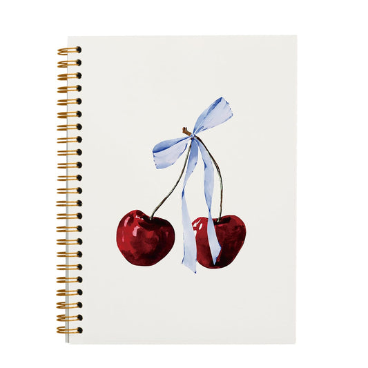 Coquette Preppy Pink Bow Cherry Notebook Journal, College Ruled Spiral Notebook 5.5 x 8.3