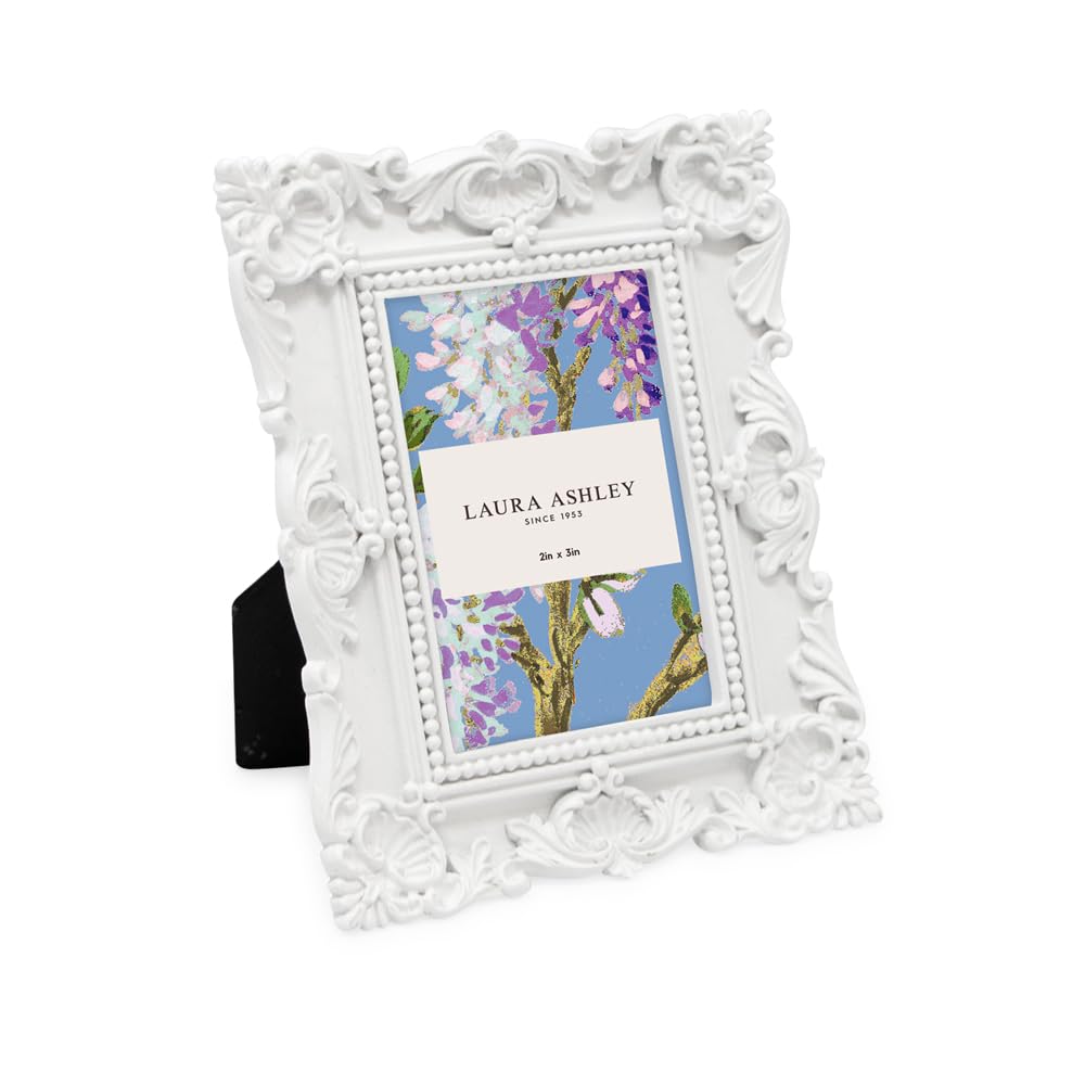 Laura Ashley 2x3 Ornate Resin Picture Frame – Handcrafted Floral Design with Easel for Tabletop and Wall Display