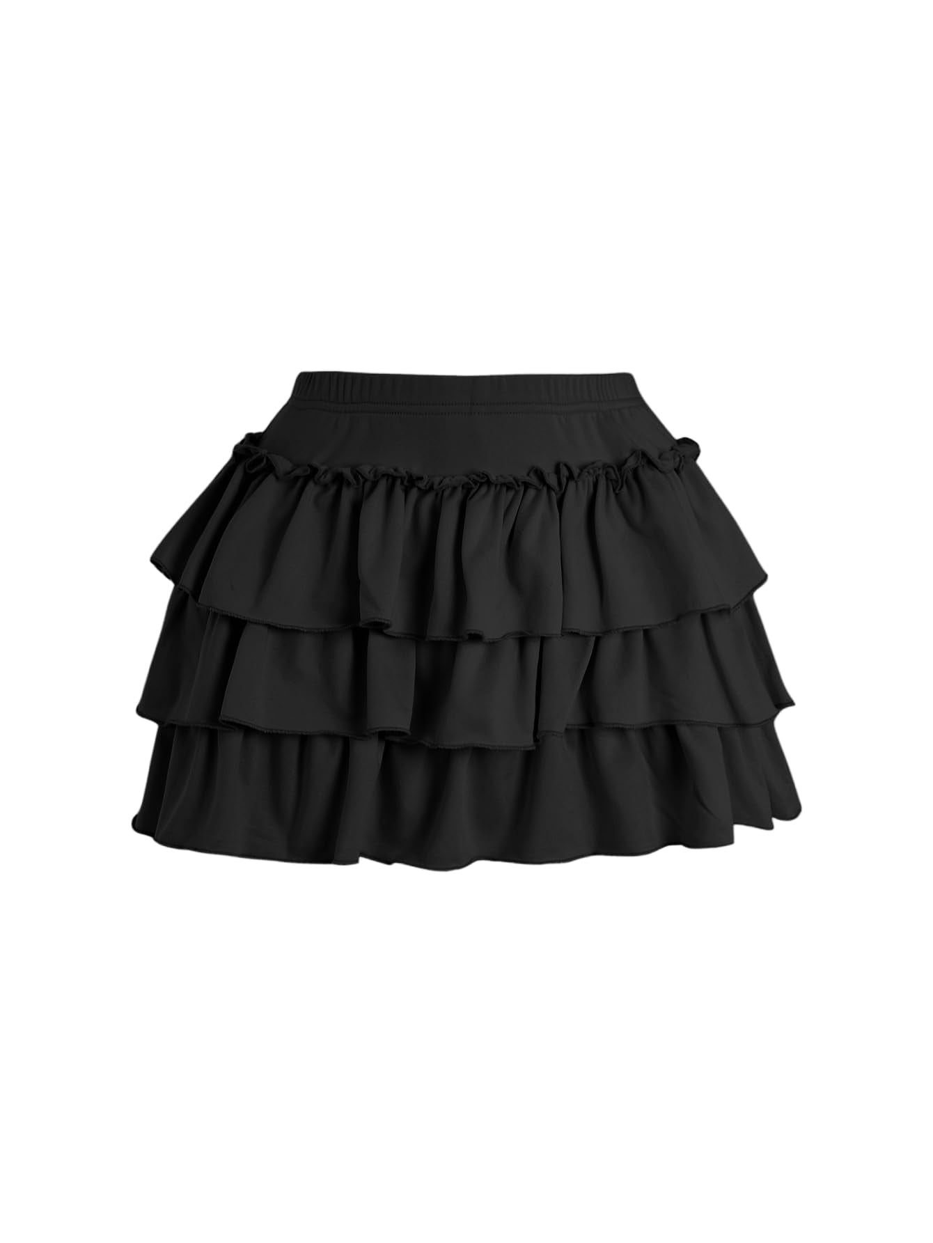 Women's Bow Back Mini Skirt Elastic Low Waist Layered Ruffle Hem Short Cake Skirts