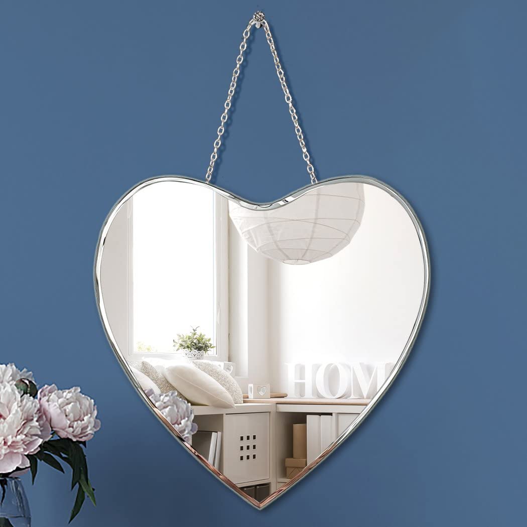 Heart Shaped Mirror with Iron Chain for Wall Decor 12x12 inch