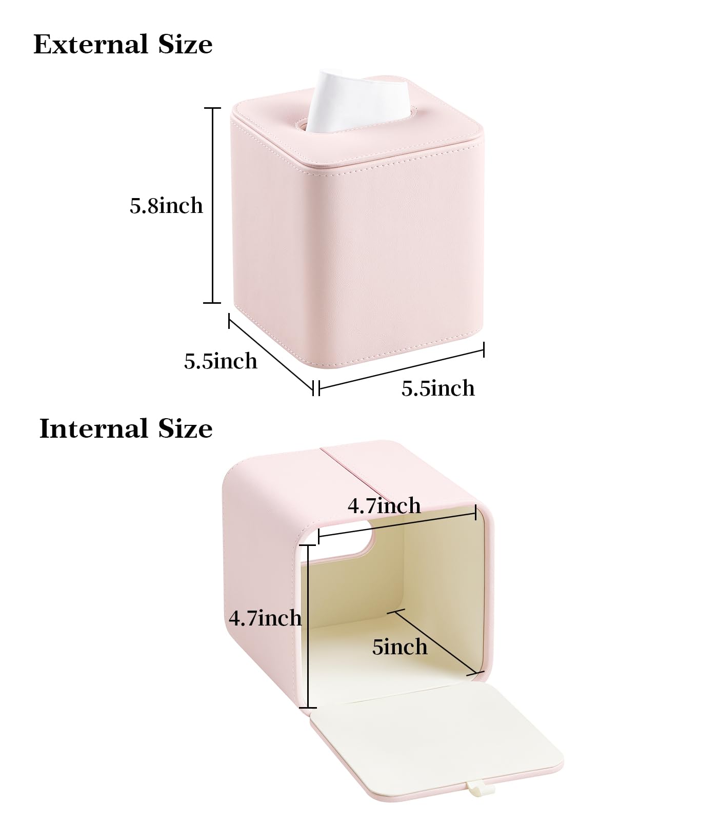 Square Tissue Box Cover with Magnetic Closure - PU Leather