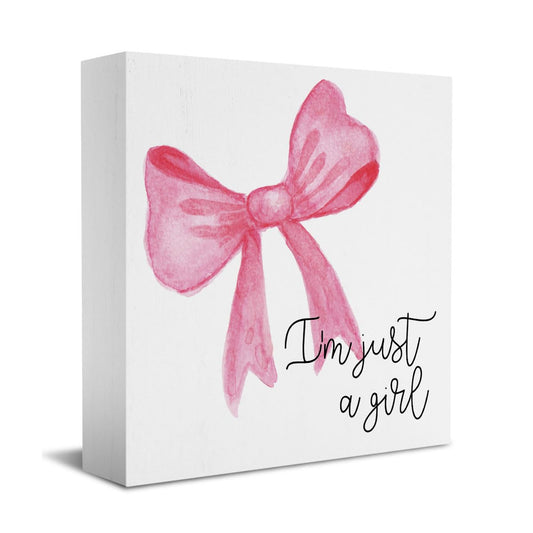 Pink Bow Coquette Room Decor - Wooden Box Sign Desk Decor