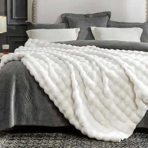 Faux Fur Throw Blanket -Fuzzy Soft Plush Thick Bubble Blanket