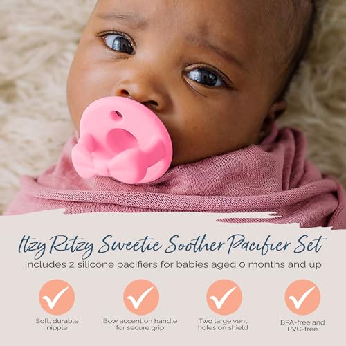 Silicone Pacifiers for Newborn - Sweetie Soother Pacifiers Feature Collapsible Handle & Two Air Holes for Added Safety