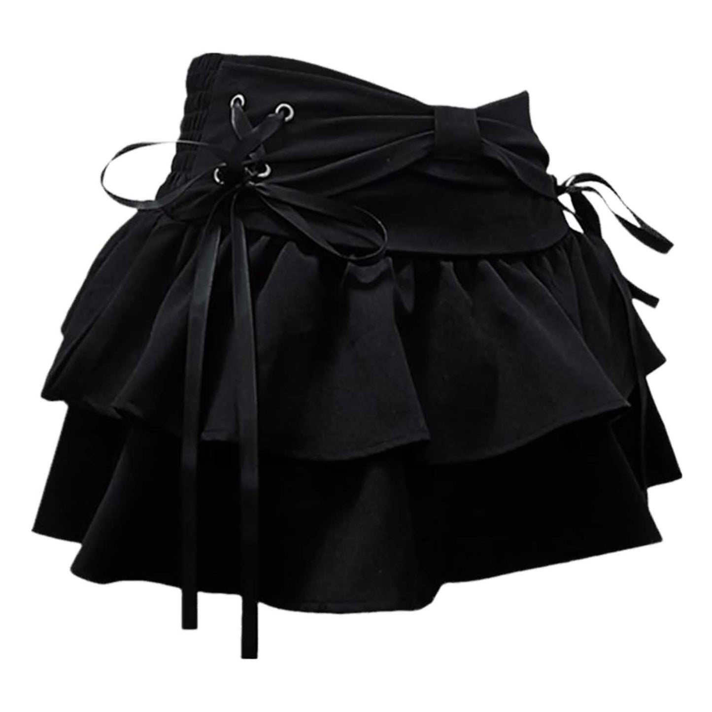 Y2K Women's Bow Low Waist Retro Pleated Skirt with Adjustable Waist A-line Mini Denim Skirt