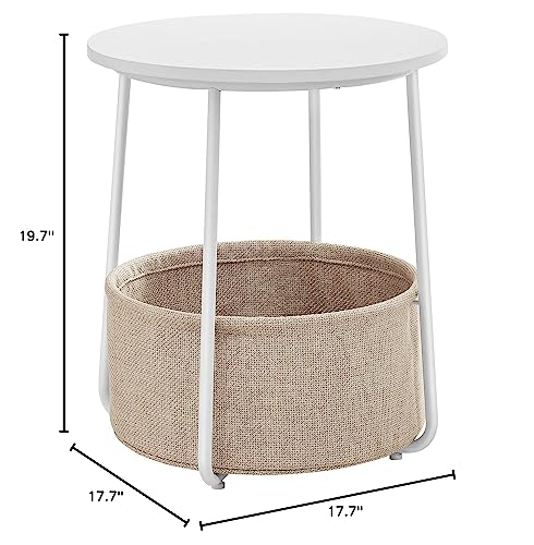 Small Bedside Table with Fabric Basket, Modern Nightstand, Round Side Table