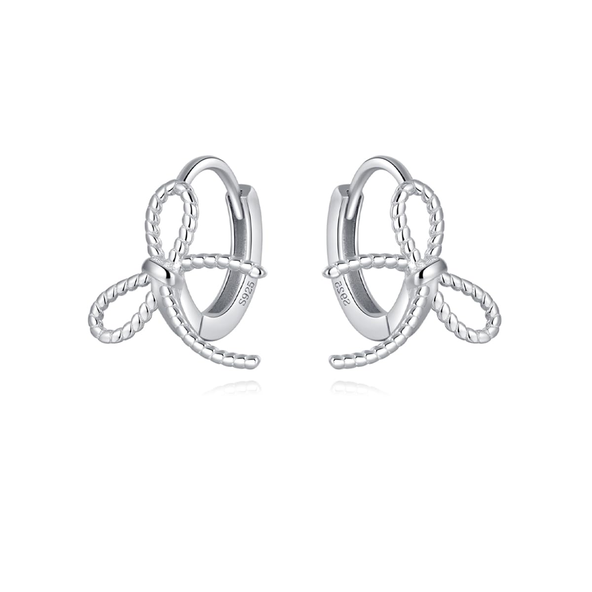 Solid 925 Sterling Silver Bow Hoop Earrings