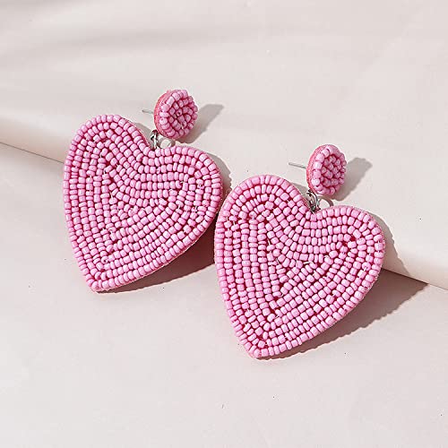 Handmade Boho Dangle Hoops - 2-Pair Beaded Heart Earrings