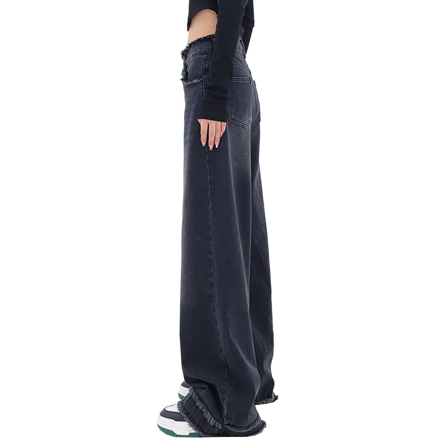 Y2K High-Waisted Baggy Jeans – Stretch Wide-Leg Denim