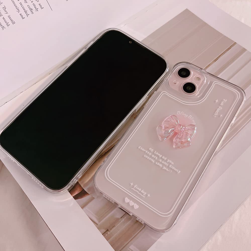 Cute 3D Pink Bowknot Slim Clear Aesthetic Design Protection Phone Cases Cover Compatible for iPhone 13